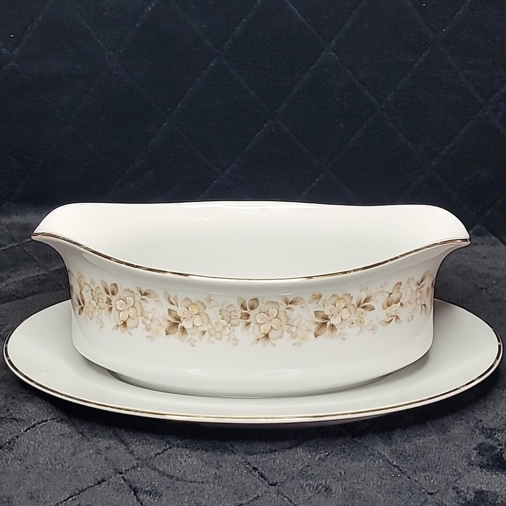 Vintage Nitto Floral Gravy Boat OAKBROOK #4904 Gold Trim JAPAN